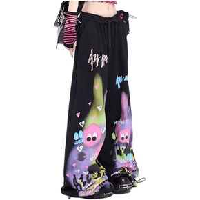 Cute Pants for Women Kawaii Pants Japanese Pants High Waist Flair Graffiti Chinos Loose Trousers Harajuku Bell Pants