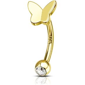 COCHARM 10K Yellow Gold Butterfly Belly Button Rings 10K Real Gold Belly Rings 10K Gold Belly Piercing Jewelry for Women Gold Upside Down Nave Rings