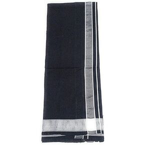 Men's Cotton Color Dhoti with Fancy Border - Kerala-style Veshti Mundu Kaili Lungi 2.0 Mtrs (Black-White Border)