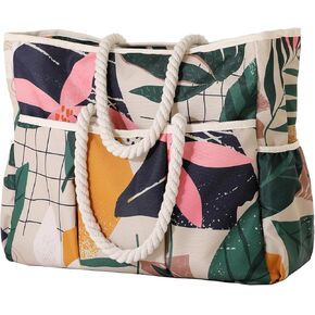 Vomgomfom 30L Large Beach Bag with Removable Wet Compartment, 14 Pockets, Waterproof Sandproof Pool Tote with Zipper Closure