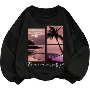 SweatyRocks Girl's Sweatshirt Letter Graphic Print Long Sleeve Crew Neck Drop Shoulder Pullover Tops