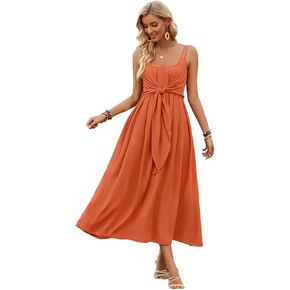 Womens Summer Sexy Camisole Dress Flowy Casual Tie Waist Dresses
