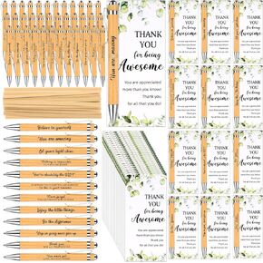 96 Pcs Employee Appreciation Gifts Inspirational Bamboo Ballpoint Pen Motivational Quote Pen with Thank you Cards Inspirational Quotes Pens Thank You Gift Bulk for Teacher Office Coworker Home Decor