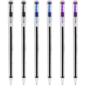 Pentel Superb Ballpoint Pen Ball Point Pens 0.7mm Nib Tip 0.25mm Line Width Fine Line Refillable Ink BK77 - Pack Of 6 - Black, Blue & Violet Ink