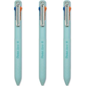 Pentel iZee 4 Colour Ballpoint Pen - Sky Blue Barrel - Multi Ink - Orange, Pink, Sky Blue & Violet Ink - Pack of 3