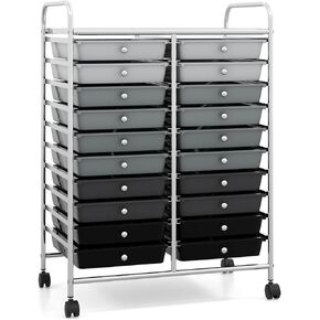 HOMGX Storage Cart with 20 Drawers, 20 Tier Multicolor Rolling Cart, File & Debris Storage Drawers on Lockable Wheels, Rolling Drawer Cart for Office/School/Home, Gradient Black