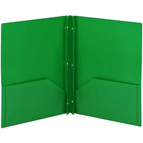Back to School Poly Two-Pocket Folder, Three-Hole Punch Prong Fasteners, Letter Size. (Green)