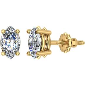 Diamond Stud Earrings Marquise Cut Diamond Earrings 14K Gold