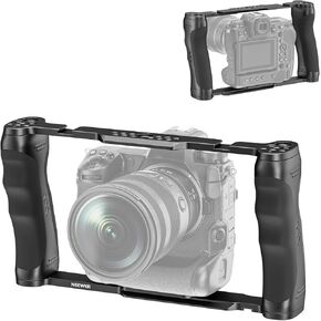 NEEWER Universal Camera Cage & Top Handle with 3/8" ARRI Locating Pins Kit, Video Rig Camera Stabilizer with Arca Type Base, Dual Handgrips, Compatible with SmallRig Accessories, CA016T