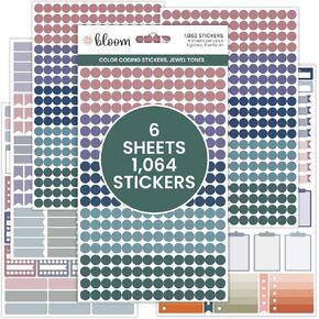 bloom daily planners Color Coding Planner Stickers - 1/4" Minimalist Dot Labels - Six Sheets, 1000+ Stickers Per Pack! - Jewel Tones
