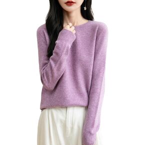 Women's 100% Merino Wool Crewneck Sweater 2024 First-Line Ready to Wear Long Sleeve Seamless Knit Sweater
