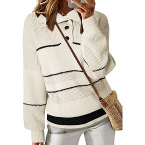 Dokotoo Womens Sweaters Long Sleeve 2024 Fashion Fall 1/4 Button Up Pullover Sweater Color Block Knit Jumper Tops