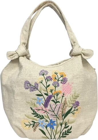 Embroidered Handbags for Women, Colorful Flower Shoulder Tote Bag with Zipper Fabric Hobo Bags, Mother's Day Bag in Saudi Arabia