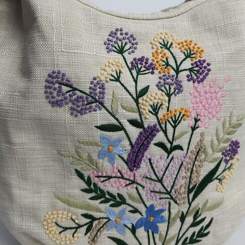 Embroidered Handbags for Women, Colorful Flower Shoulder Tote Bag with Zipper Fabric Hobo Bags, Mother's Day Bag in Saudi Arabia