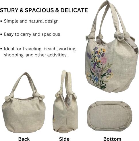 Embroidered Handbags for Women, Colorful Flower Shoulder Tote Bag with Zipper Fabric Hobo Bags, Mother's Day Bag in Saudi Arabia