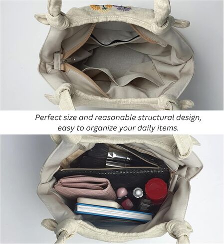 Embroidered Handbags for Women, Colorful Flower Shoulder Tote Bag with Zipper Fabric Hobo Bags, Mother's Day Bag in Saudi Arabia
