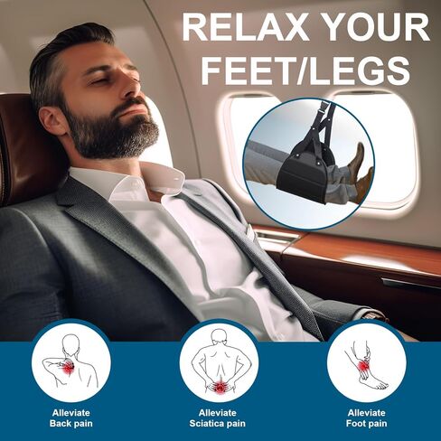 2-Pack Portable Foot Hammock Travel Essentials - Adjustable Airplane Foot Rest for Long Flights & Office Work with Carry 2 Bags- Ergonomic Must-Haves for Travelers & Desk Workers in Kuwait
