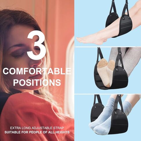 2-Pack Portable Foot Hammock Travel Essentials - Adjustable Airplane Foot Rest for Long Flights & Office Work with Carry 2 Bags- Ergonomic Must-Haves for Travelers & Desk Workers in Kuwait