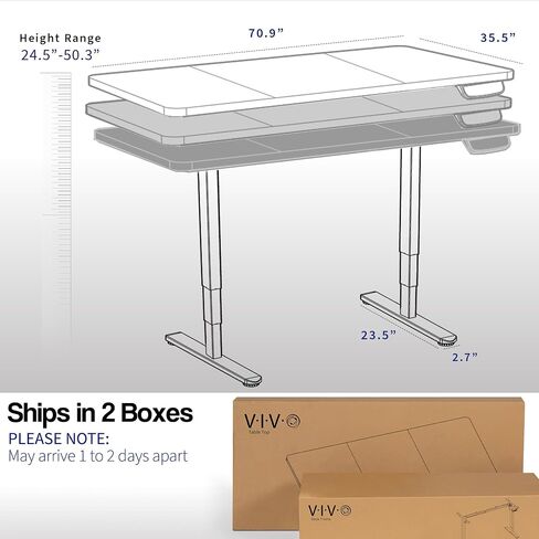 مكتب حامل للذاكرة قابل للتعديل بارتفاع 71 × 36 بوصة من VIVO، سطح طاولة أسود، إطار محرك مزدوج أسود مع وحدة تحكم محددة مسبقًا، سلسلة 2B، DESK-KIT-2B7B-36 in Kuwait