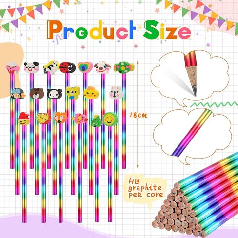 مجموعة أقلام عيد ميلاد سعيد للأطفال مكونة من 72 قطعة تتضمن 24 قلم رصاص بألوان قوس قزح HB و24 ممحاة لطيفة و24 بطاقة كب كيك تهنئة ملونة لطلاب المدارس وهدايا أعياد الميلاد ومستلزمات الحفلات in Kuwait