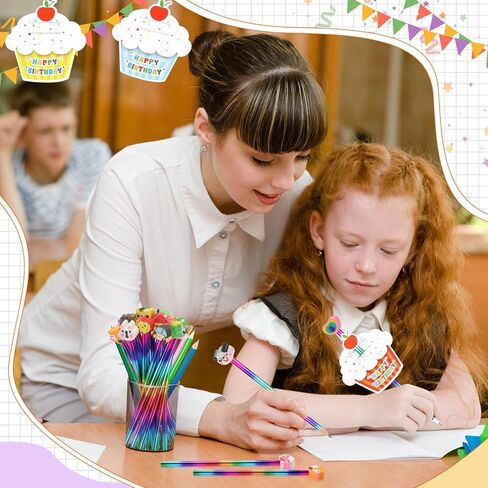 مجموعة أقلام عيد ميلاد سعيد للأطفال مكونة من 72 قطعة تتضمن 24 قلم رصاص بألوان قوس قزح HB و24 ممحاة لطيفة و24 بطاقة كب كيك تهنئة ملونة لطلاب المدارس وهدايا أعياد الميلاد ومستلزمات الحفلات in Kuwait