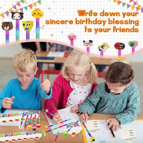 مجموعة أقلام عيد ميلاد سعيد للأطفال مكونة من 72 قطعة تتضمن 24 قلم رصاص بألوان قوس قزح HB و24 ممحاة لطيفة و24 بطاقة كب كيك تهنئة ملونة لطلاب المدارس وهدايا أعياد الميلاد ومستلزمات الحفلات in Kuwait