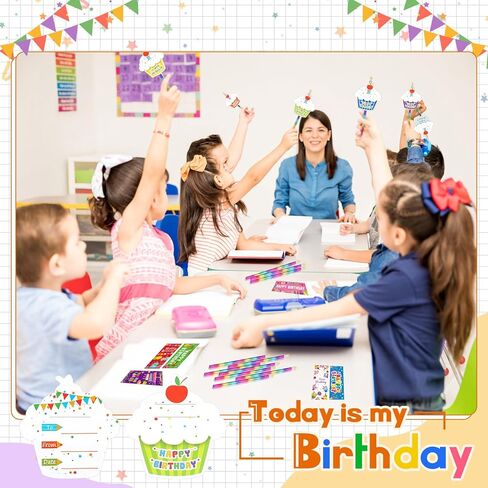 Fulmoon 90 Pcs Happy Birthday Gifts Sets for Kids Includes Color Changing Wood Pencils with Top Erasers Cupcakes Greeting Cards Birthday Bookmarks for School Classroom Students Birthday Party in Saudi Arabia