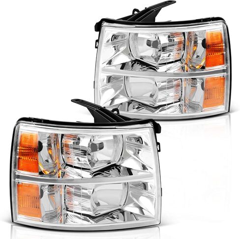 DWVO Headlights Assembly Compatible with 2007-2013 Chevy Silverado 1500/2007-2014 Chevrolet Silverado 2500HD 3500HD Replacement Headlamp Chrome Housing Amber Reflector in Saudi Arabia
