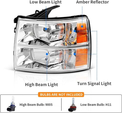 DWVO Headlights Assembly Compatible with 2007-2013 Chevy Silverado 1500/2007-2014 Chevrolet Silverado 2500HD 3500HD Replacement Headlamp Chrome Housing Amber Reflector in Saudi Arabia