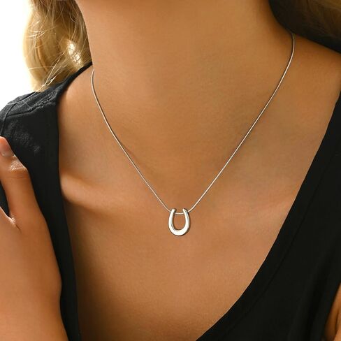 Gold Horn Necklace for Women Dainty Tiny Crescent Moon Necklace 18K Gold Plated Lucky Horse Shoe Pendant Necklace Minimalist Trendy Jewelry in Saudi Arabia