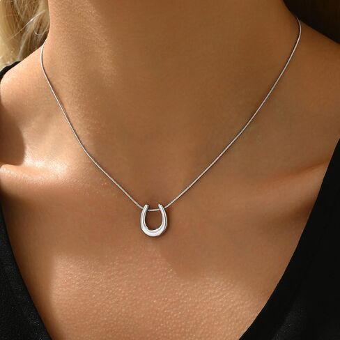Gold Horn Necklace for Women Dainty Tiny Crescent Moon Necklace 18K Gold Plated Lucky Horse Shoe Pendant Necklace Minimalist Trendy Jewelry in Saudi Arabia