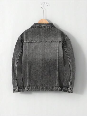 Boy's Denim Jacket Ripped Long Sleeve Button Down Jeans Jacket with Pocket in Saudi Arabia