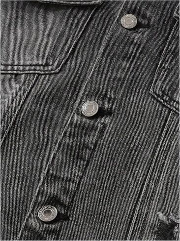 Boy's Denim Jacket Ripped Long Sleeve Button Down Jeans Jacket with Pocket in Saudi Arabia