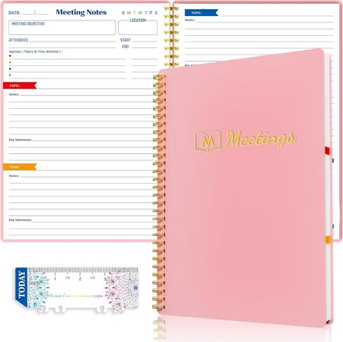 snootion Meeting Notebook for Work with Action Items, Project Planner Notebook for Note Taking, Office/Business Meeting Notes Agenda Organizer for Men & Women,140 Pages B5(7"x10") - Pink in Saudi Arabia