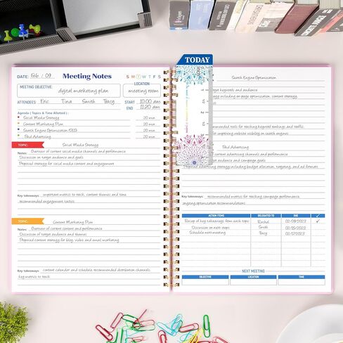 snootion Meeting Notebook for Work with Action Items, Project Planner Notebook for Note Taking, Office/Business Meeting Notes Agenda Organizer for Men & Women,140 Pages B5(7"x10") - Pink in Saudi Arabia