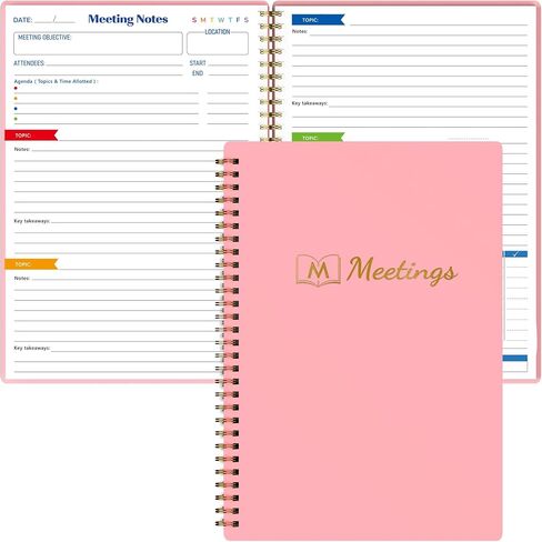 snootion Meeting Notebook for Work with Action Items, Project Planner Notebook for Note Taking, Office/Business Meeting Notes Agenda Organizer for Men & Women,140 Pages B5(7"x10") - Pink in Saudi Arabia