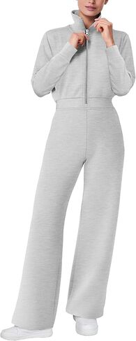 جمبسوت من قطعة واحدة للنساء من SAMPEEL موضة خريف 2024 غير رسمية بنصف سحّاب للسفر والطائرة والإجازات بأرجل واسعة in Kuwait