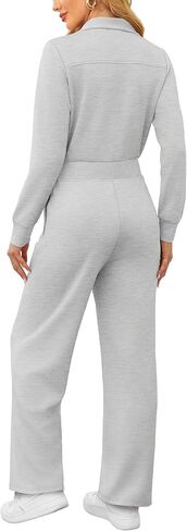 جمبسوت من قطعة واحدة للنساء من SAMPEEL موضة خريف 2024 غير رسمية بنصف سحّاب للسفر والطائرة والإجازات بأرجل واسعة in Kuwait