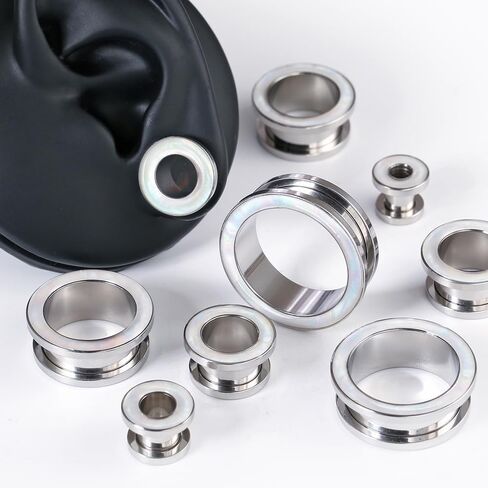 2 Pairs White Pearl Shell Stainless Steel Ear Gauges Plugs and Tunnels, Size 2g - 1 inch Hypoallergenic Surgical Steel Ear Stretcher Expander Body Jewelry in Saudi Arabia