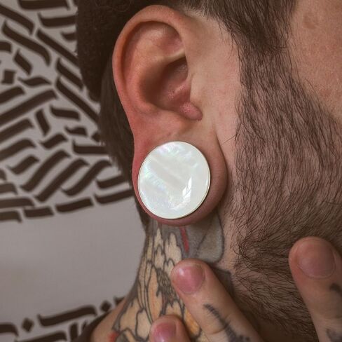 2 Pairs White Pearl Shell Stainless Steel Ear Gauges Plugs and Tunnels, Size 2g - 1 inch Hypoallergenic Surgical Steel Ear Stretcher Expander Body Jewelry in Saudi Arabia