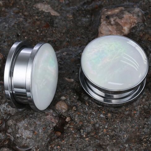 2 Pairs White Pearl Shell Stainless Steel Ear Gauges Plugs and Tunnels, Size 2g - 1 inch Hypoallergenic Surgical Steel Ear Stretcher Expander Body Jewelry in Saudi Arabia