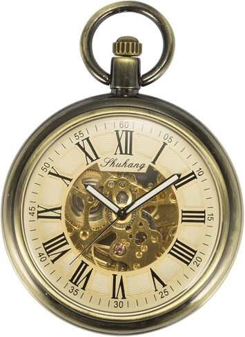 ساعة جيب أوتوماتيكية من ManChDa Steampunk Skeleton ذات وجه مفتوح للرجال in Kuwait