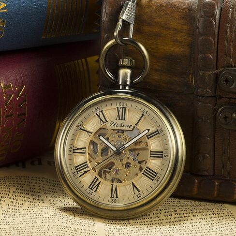 ساعة جيب أوتوماتيكية من ManChDa Steampunk Skeleton ذات وجه مفتوح للرجال in Kuwait