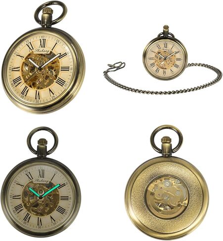 ساعة جيب أوتوماتيكية من ManChDa Steampunk Skeleton ذات وجه مفتوح للرجال in Kuwait