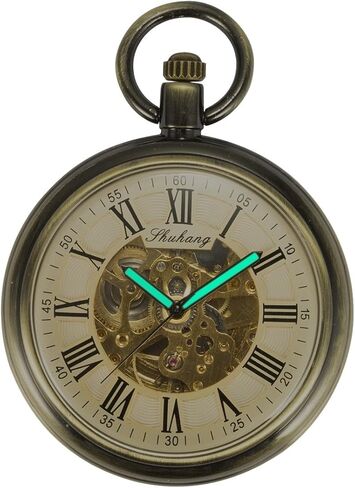 ساعة جيب أوتوماتيكية من ManChDa Steampunk Skeleton ذات وجه مفتوح للرجال in Kuwait