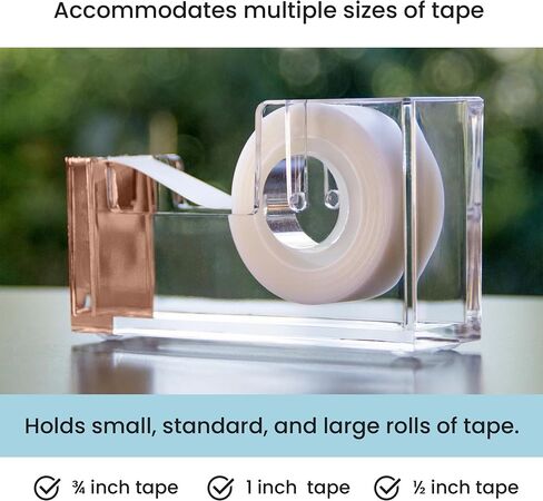 موزع شريط أكريليك من OfficeGoods - إكسسوار عصري جميل للمكتب الأنيق في المنزل أو المكتب أو المدرسة - يحمل بكرات شريط قياسية وكبيرة وكبيرة جدًا - فضي in Kuwait