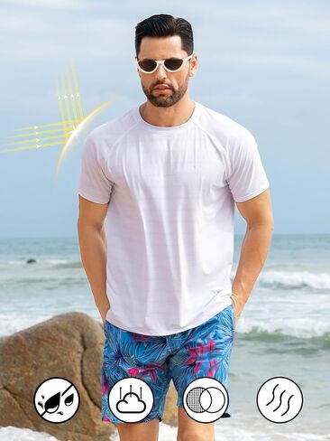 Men's Rash Guard Swim Shirts Short Sleeve Fishing Beach-Recommended Larger one in Saudi Arabia