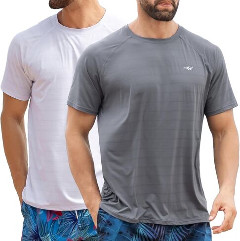 Men's Rash Guard Swim Shirts Short Sleeve Fishing Beach-Recommended Larger one in Saudi Arabia
