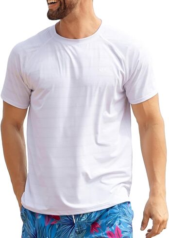 Men's Rash Guard Swim Shirts Short Sleeve Fishing Beach-Recommended Larger one in Saudi Arabia
