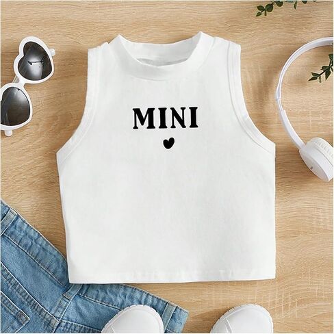 Girl's Glitter Heart Print Tank Top Sleeveless Crew Neck Loose Fit Casual Shirts in Saudi Arabia